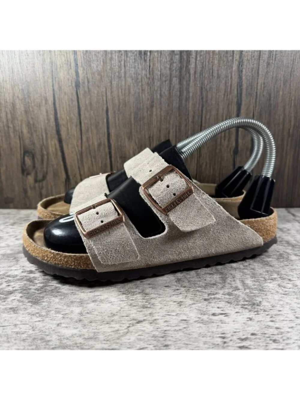 Womens Birkenstock Arizona Soft Footbed gray Suede Slides Sandals Sz EU 37 US 6 - Picture 3 of 10